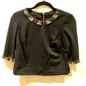 Eliza J Beaded Sleeve Ponte Cropped Top